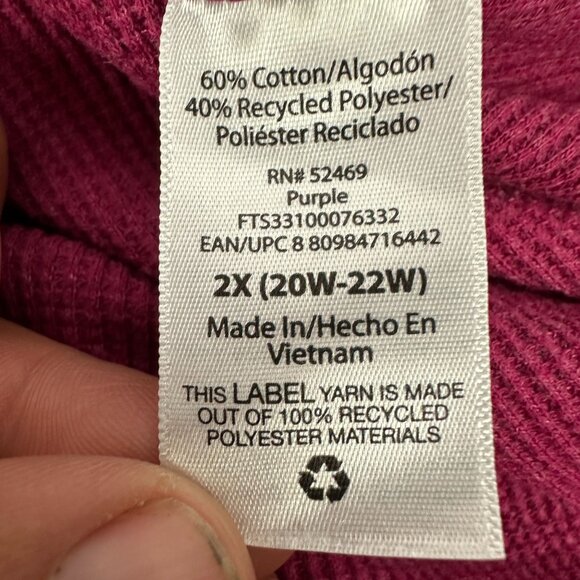 Terra and Sky Womens 2X Purple Long Sleeve V Neck Henley Top - Picture 4 of 5